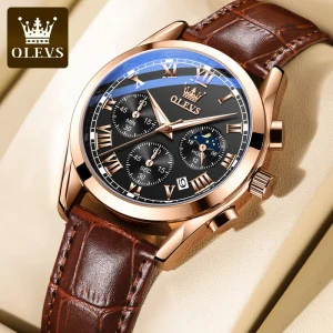 OLEVS 2871 Quartz Men's  Casual Leather Waterproof  Wrist Watch